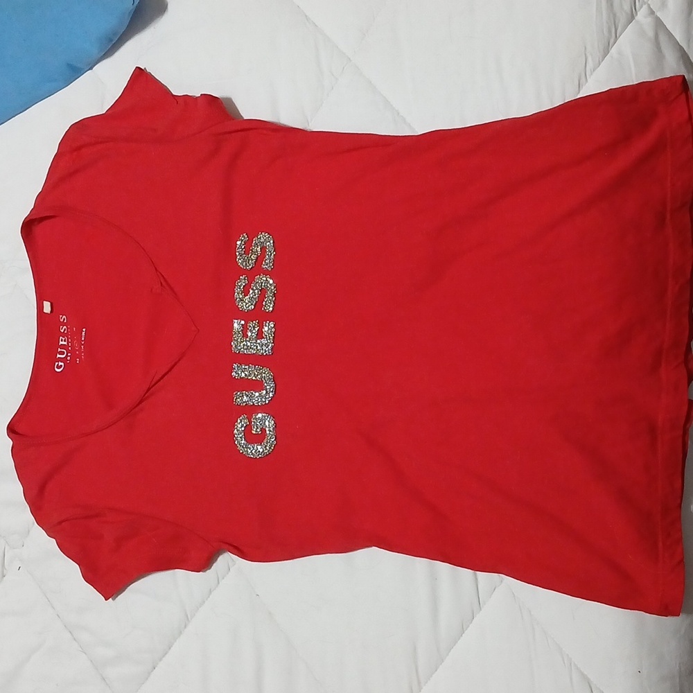 GUESS V-neck Short Sleeve Top Red